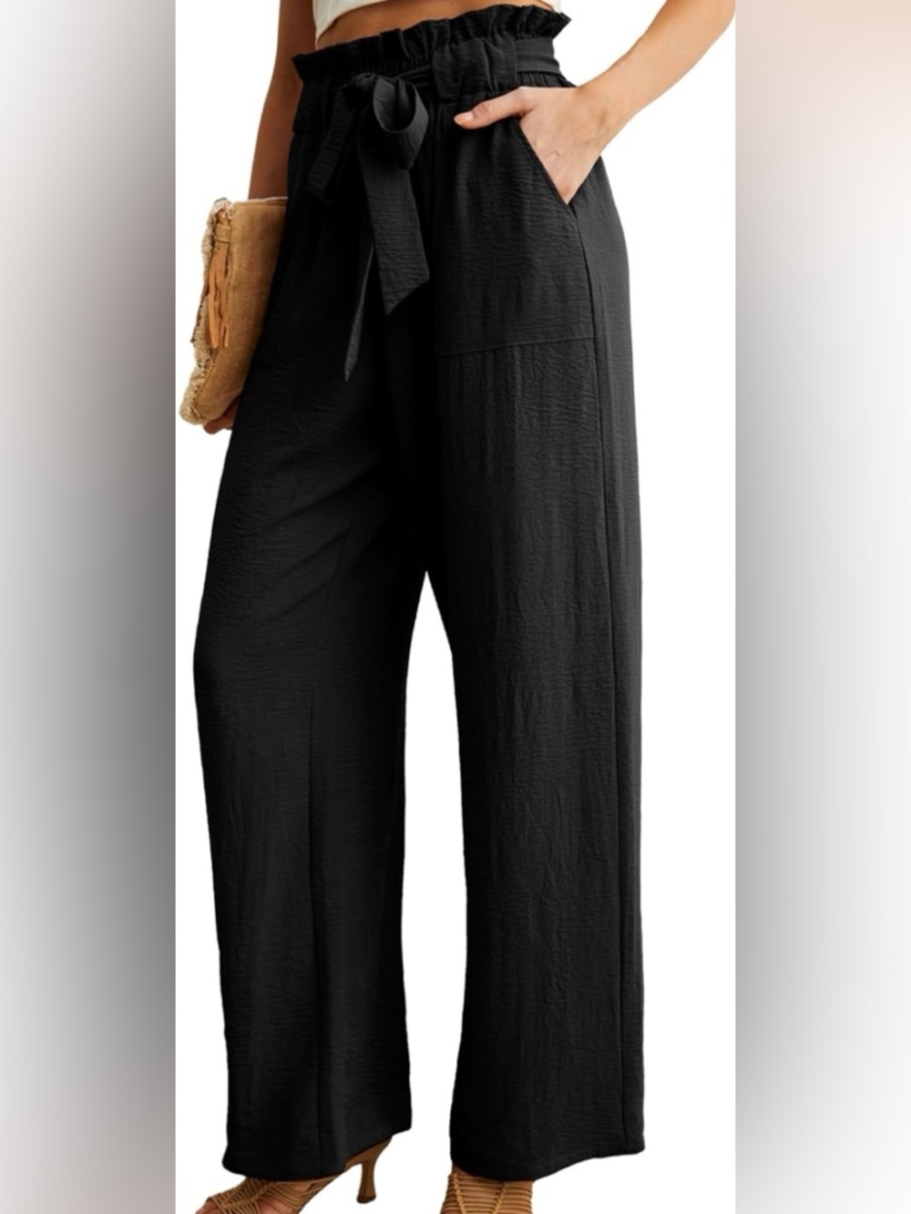 Wide Leg Belted Pants - Black